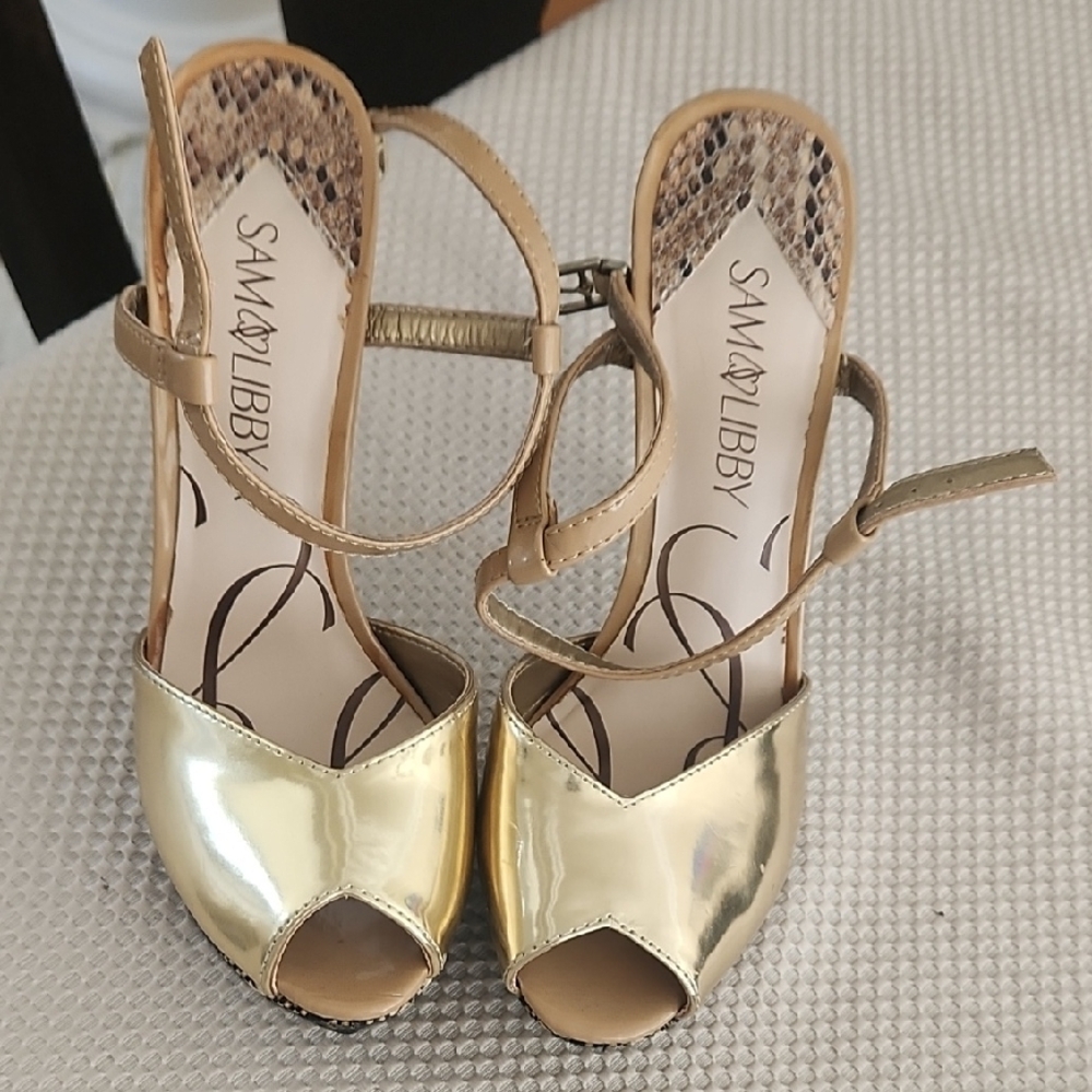 Sam & Libby Gold Peep Toe Heels